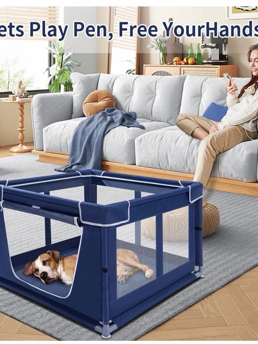 Navy Blue Portable Dog Playpen